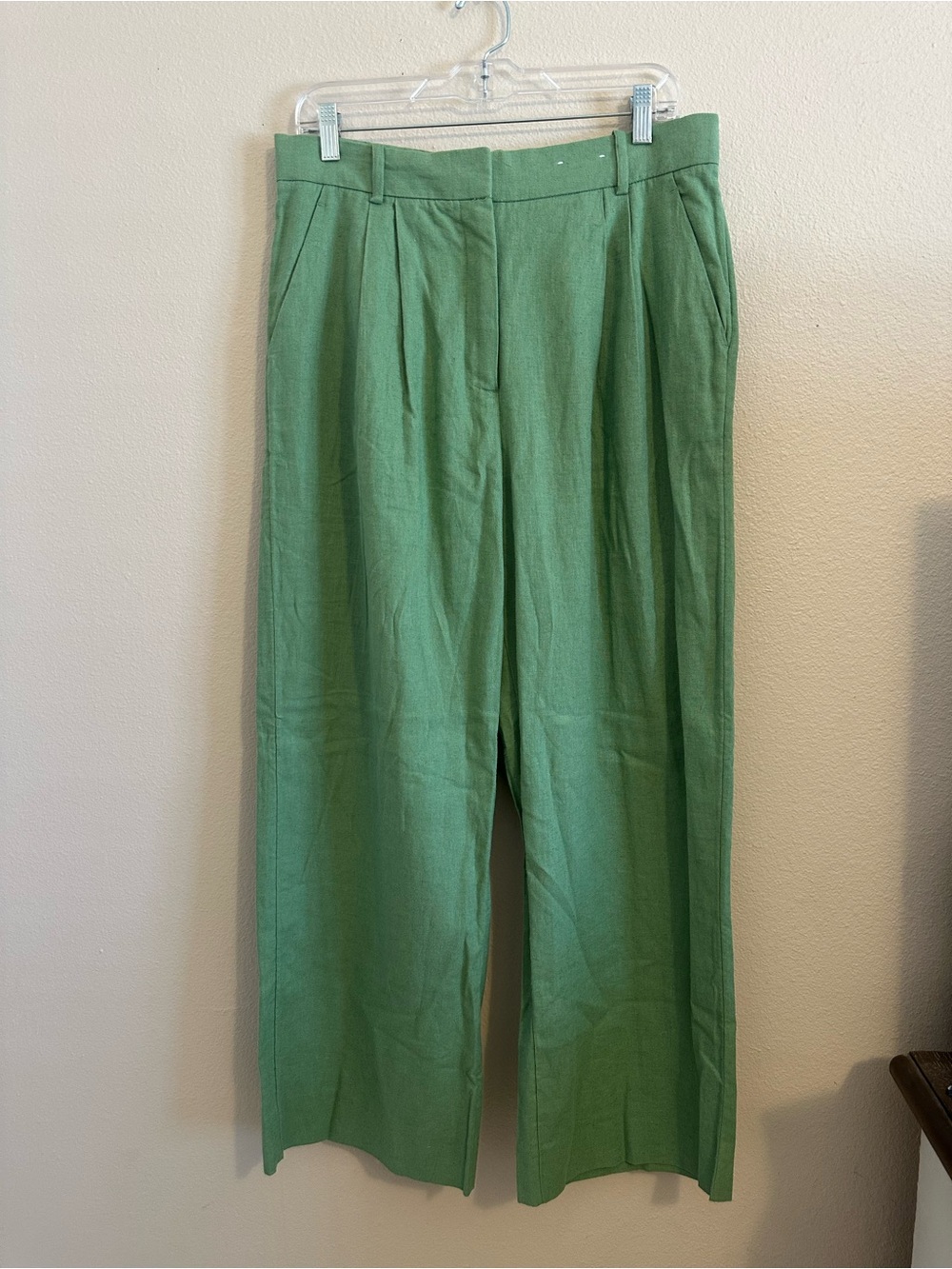 Abercrombie & Fitch Green Linen Blend Wide Leg Pleated Pants